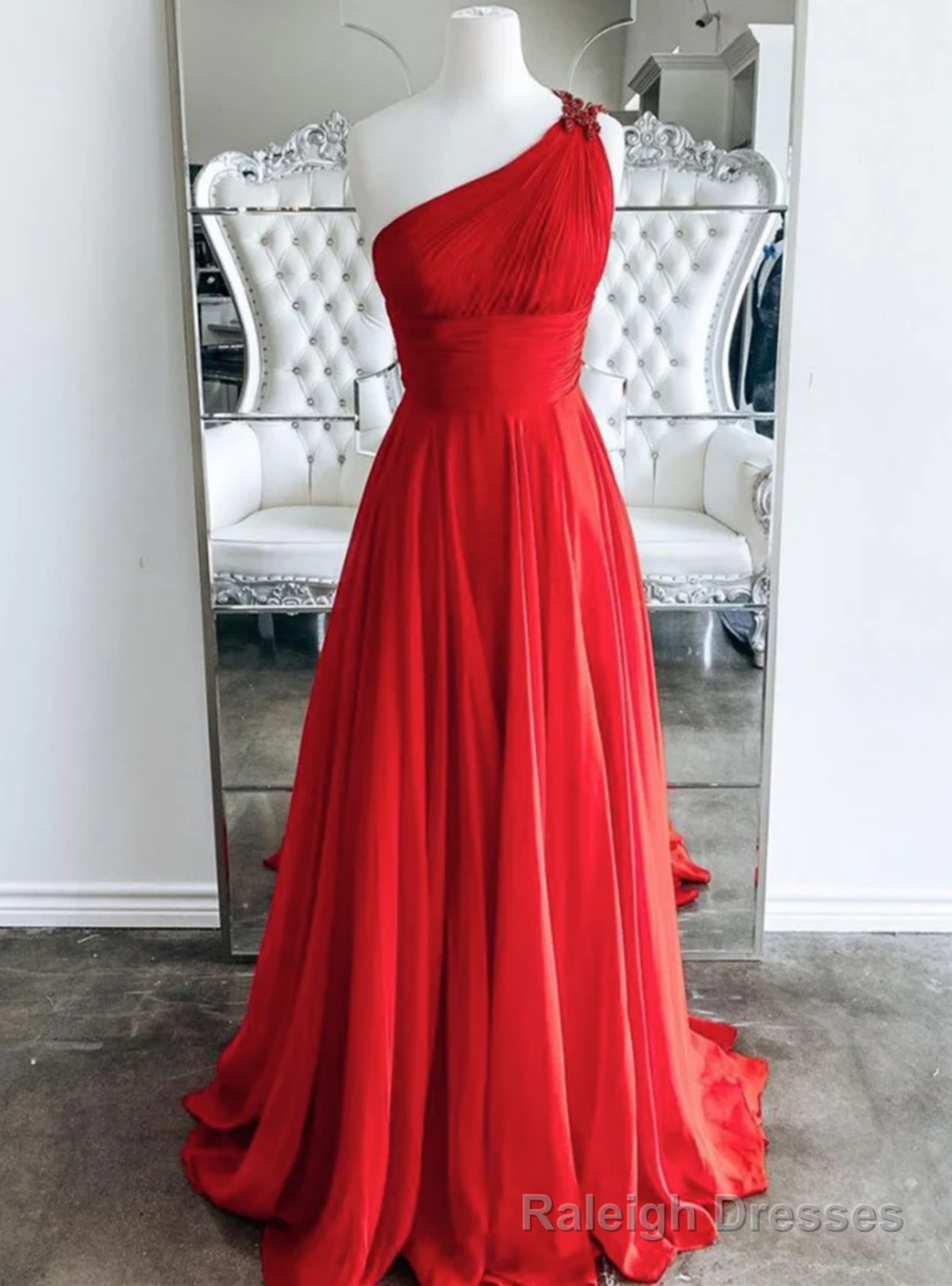 Red Chiffon One Shoulder Prom Dress Main image