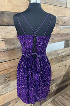 Red Criss-Cross Straps Sequins Tight Short Hoco Dress