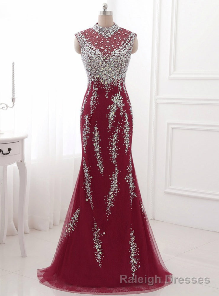 Red Evening Dresses Crystal Long Prom Dress Sexy Illusion – Raleigh Dresses