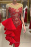 Red Prom Dress Long Lace Applique Mermaid Modest Beaded Elegant Prom Dresseses