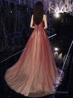 Red Gradient Beaded Beautiful Shiny Tulle Prom Dress, Long A-Line Formal Dress