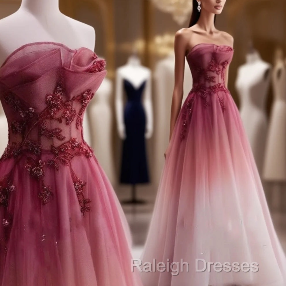 Red Gradient Prom Dresses Vintage Strapless Red Wedding Dresses Prom Dresses Main image