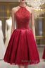 Red Halter Beaded Short Prom Dresses Beaded And Sequined Prom Dresses Homecoming Dress
