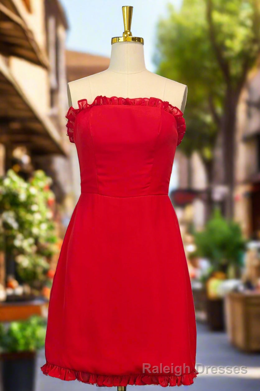 Red Homecoming Dresses Ruffles Strapless Tight Mini Dresses Main image