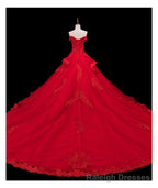 Red Lace and Tulle Gorgeous Off Shoulder Princess Sweet 16 Dress, Red Formal Gown