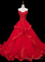 Red Lace and Tulle Gorgeous Off Shoulder Princess Sweet 16 Dress, Red Formal Gown