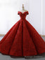 Red Lace Ball Gowns See Through Neck Cap Sleeve Wedding Dress