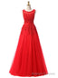 Red Lace Beading Scoop Sleeveless Bridesmaid Dress