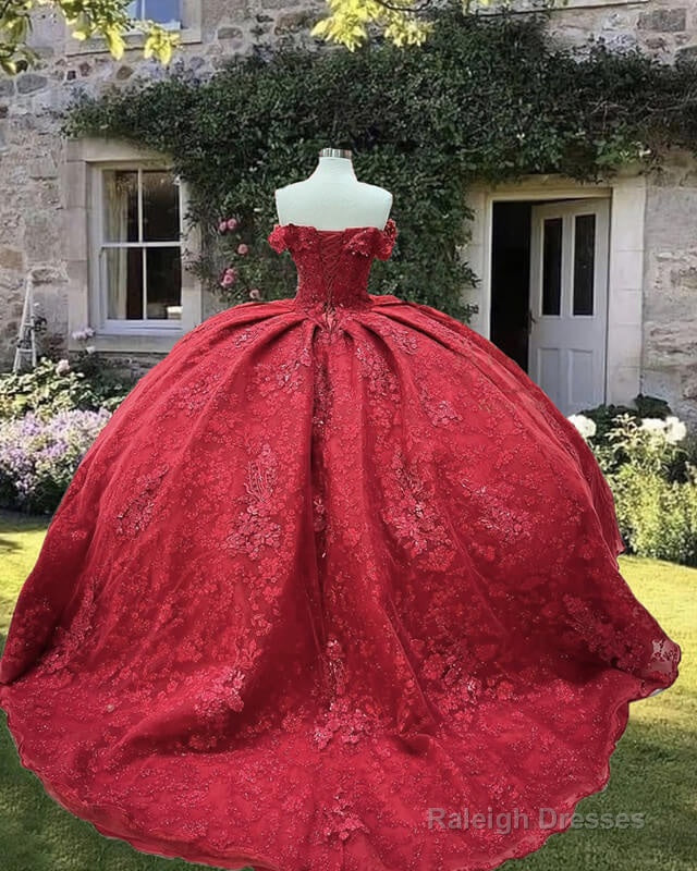 Red Lace Embrodiery Ball Gown Off Shoulder Dress Secondary image