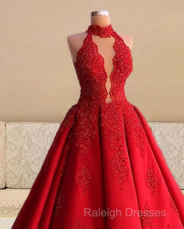 Red Lace Halter Ball Gown Satin Dress Secondary image