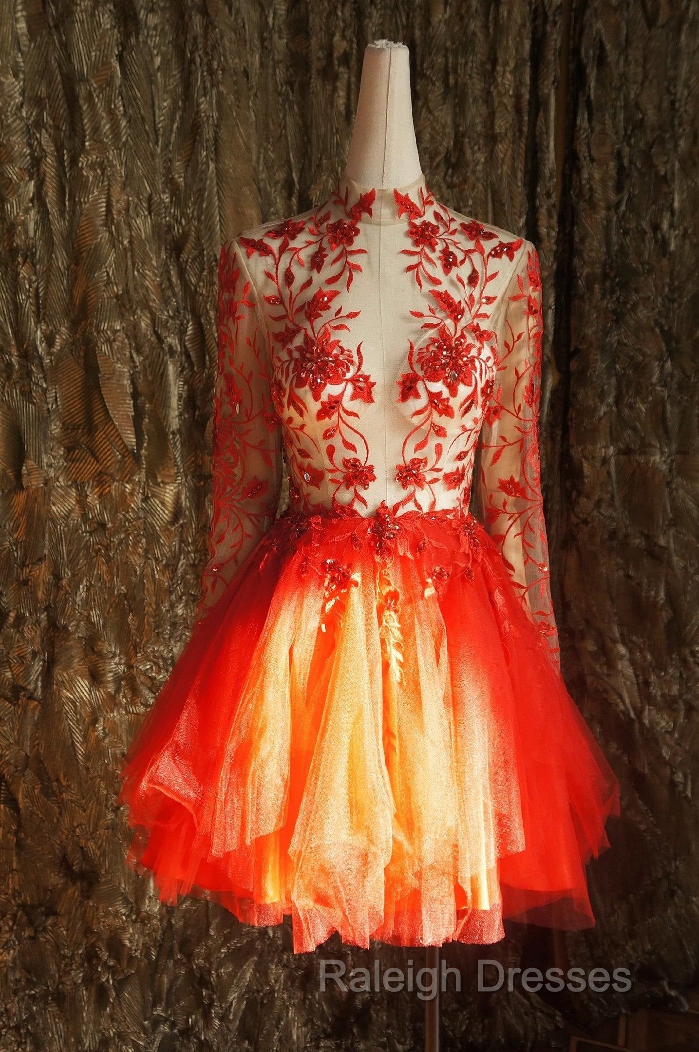 Red Lace Long Prom Dress Red Tulle Lace Short Prom Dress Secondary image
