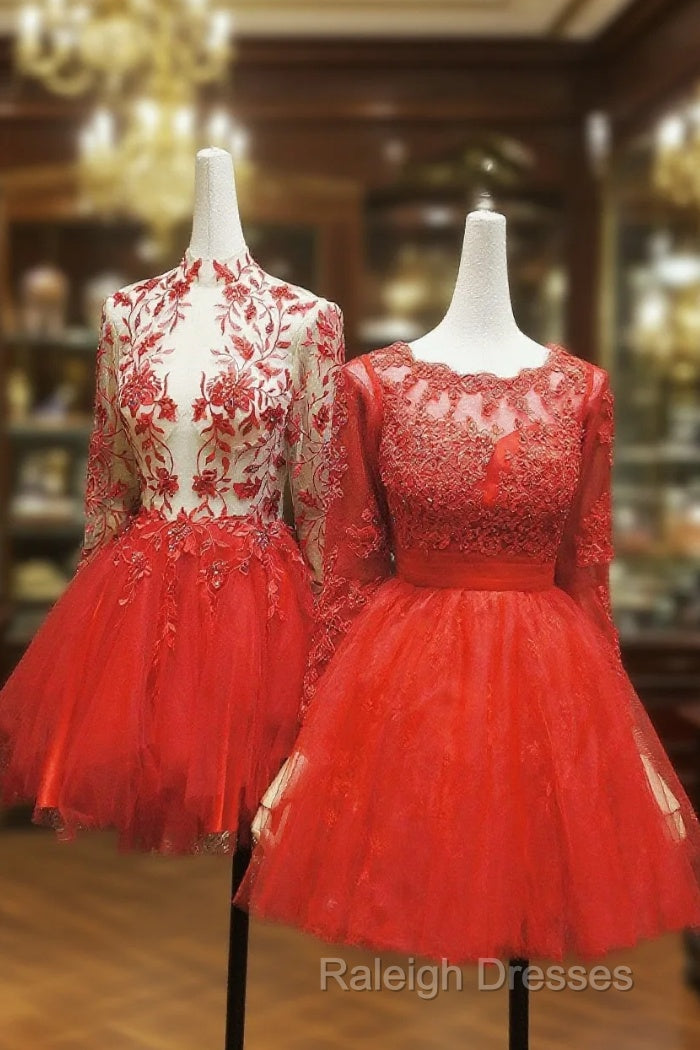 Red Lace Long Prom Dress Red Tulle Lace Short Prom Dress Main image