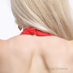 Red Lace Mermaid Halter Backless Long Prom Dresses