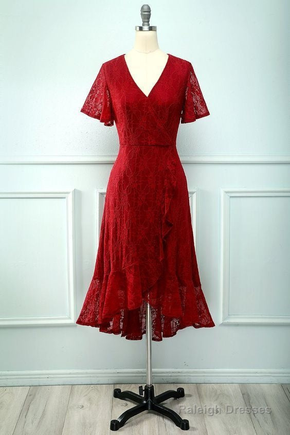 Red Lace Prom Dresses Charming Short Homecoming Dress