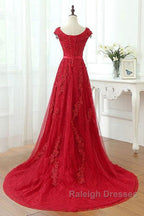Red Lace Prom Dresses Cap Sleeves Prom Dresseses Dance Dress