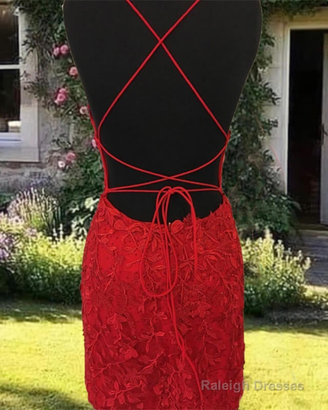 Red Lace Strappy Back Bodycon Homecoming Dresses