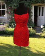 Red Lace Strappy Back Bodycon Homecoming Dress