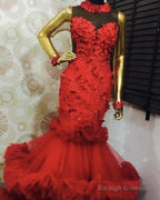 Red Layered Appliques Mermaid Prom Dress