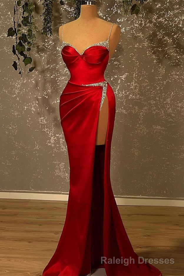 Red Long Glitter Sleeveless Evening Dresses With Side Slit Main image