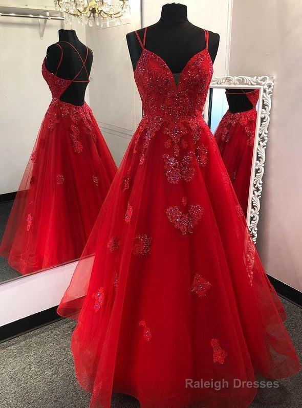 Red Long Prom Dress With Appliques And Beading,Prom Dresses,Pageant Dress Main image