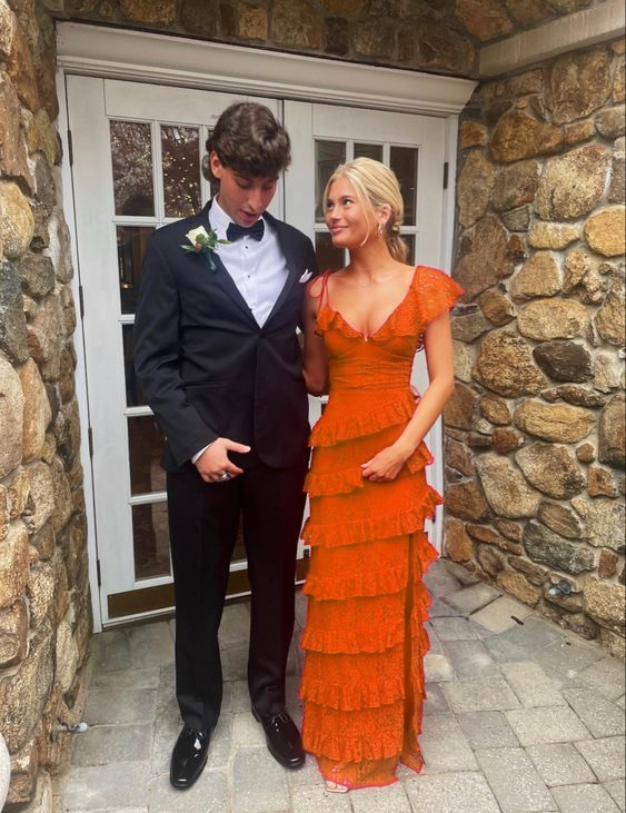 Long Red Prom Dress Lace Prom Dresses With Slit