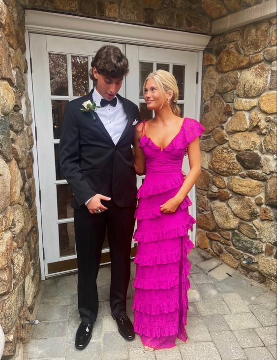 Long Red Prom Dress Lace Prom Dresses With Slit