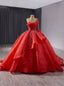 Red Long Sleeve One Shoulder Beading Prom Dress