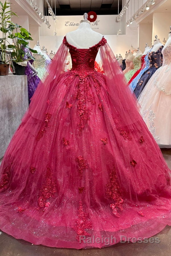 Red Long Sleeves 3D Flowers Quinceanera Dresses Appliqued Secondary image