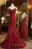 Red Mermaid Lace Long Prom Dress, Lace Mermaid Evening Dress