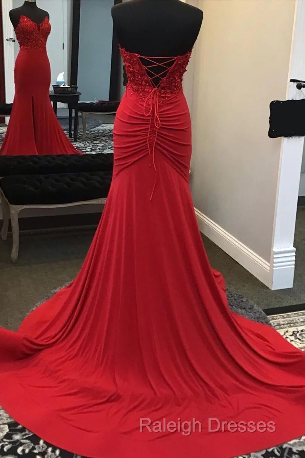 Red Mermaid LProm Dresses Long Appliques Slit Prom Dresses Secondary image