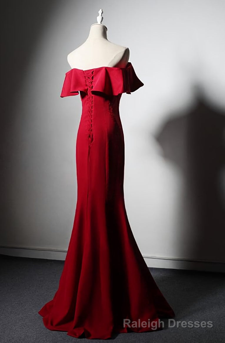 Red Mermaid Long Sweetheart Off Shoulder Party Dress Evening Dress, Red Formal Dresses Secondary image