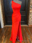 Red Mermaid One Shoulder Pleats Prom Dress