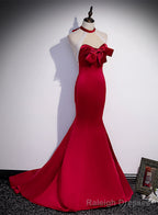 Red Mermaid Satin Long Prom Dress Formal Dress, Lace-up Red Prom Dress