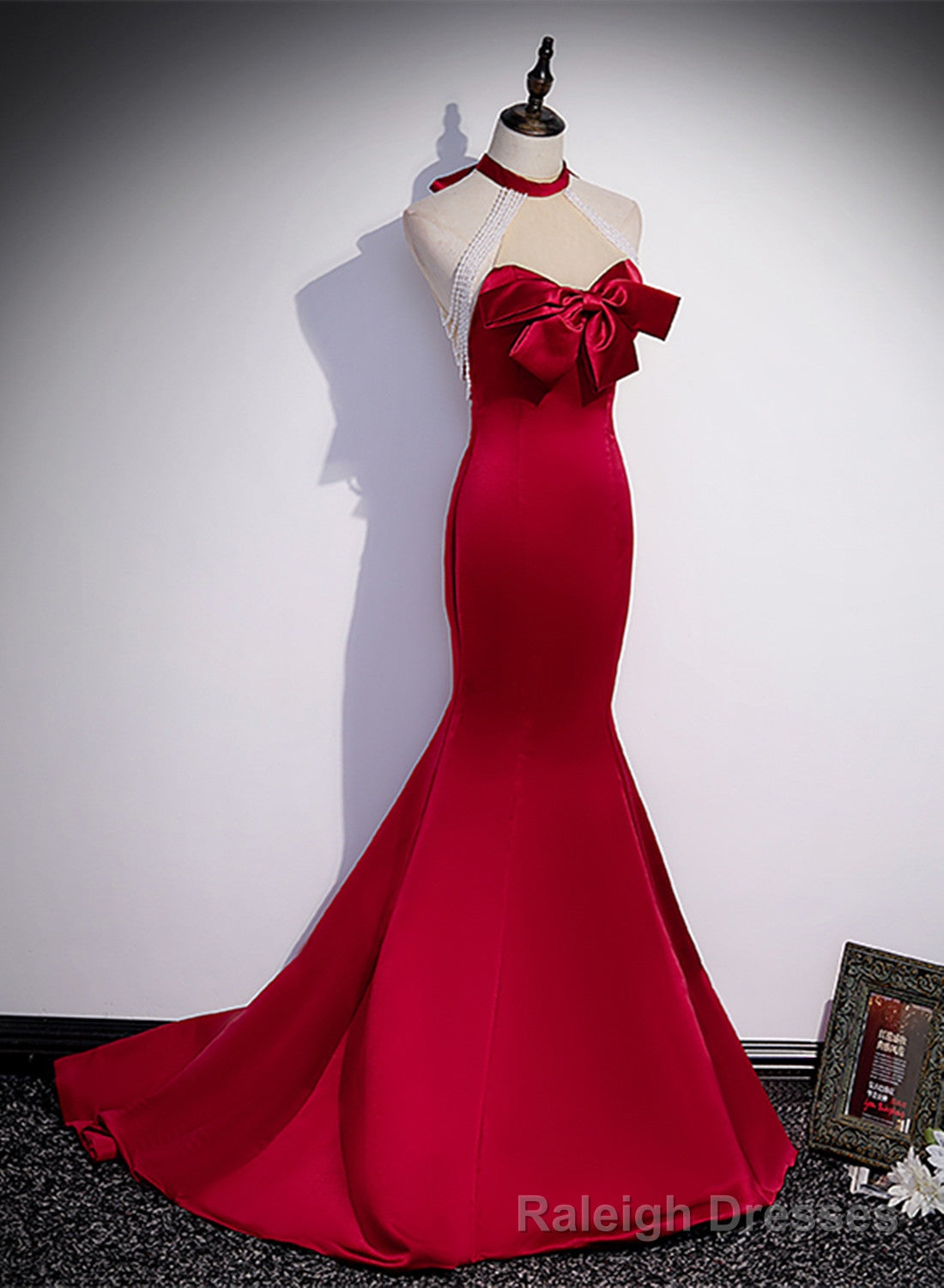 Red Mermaid Satin Long Prom Dress Formal Dress, Lace-up Red Prom Dress
