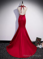 Red Mermaid Satin Long Prom Dress Formal Dress, Lace-up Red Prom Dress