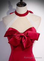 Red Mermaid Satin Long Prom Dress Formal Dress, Lace-up Red Prom Dress