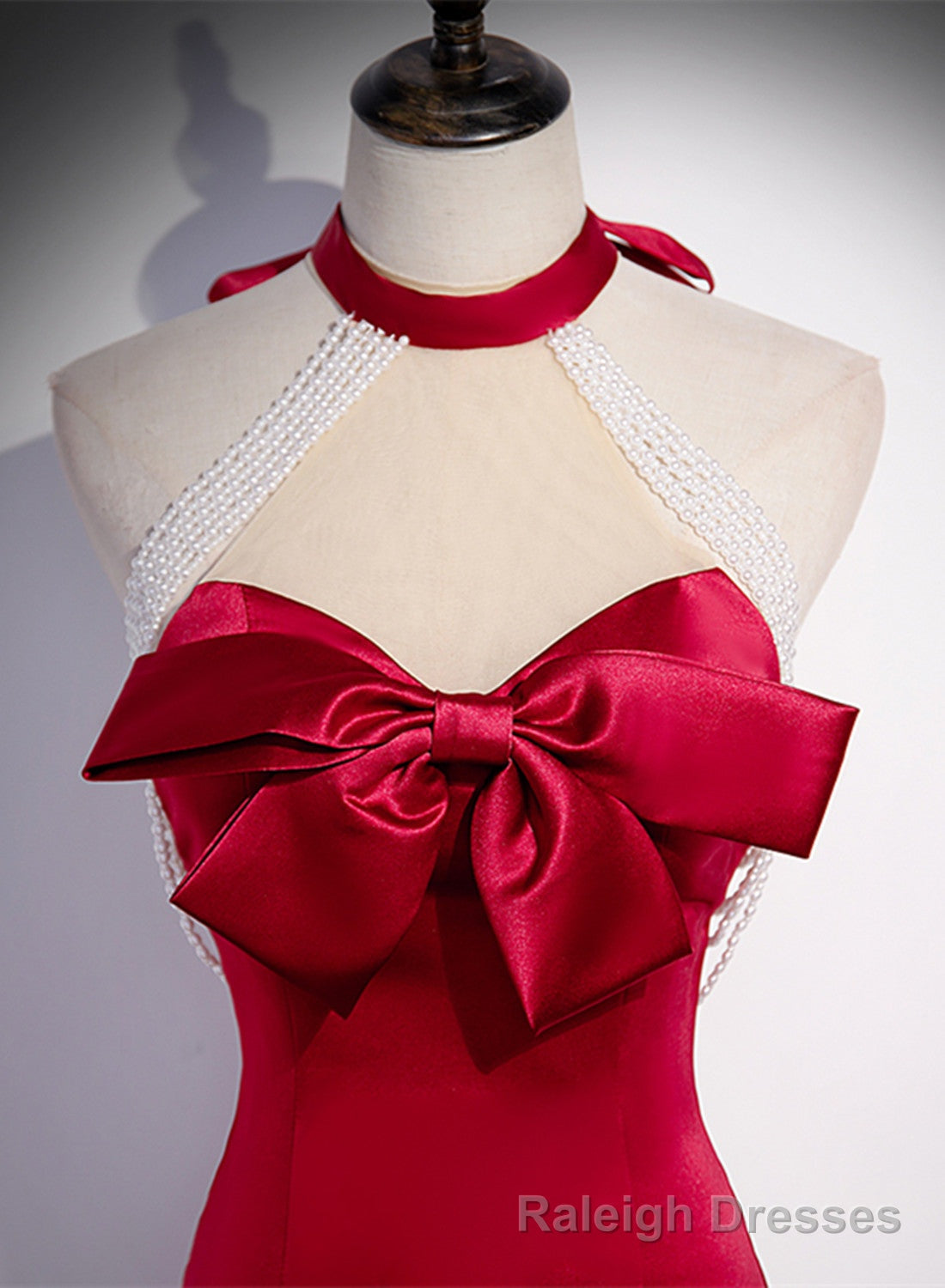Red Mermaid Satin Long Prom Dress Formal Dress, Lace-up Red Prom Dress
