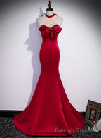 Red Mermaid Satin Long Prom Dress Formal Dress, Lace-up Red Prom Dress