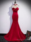Red Mermaid Satin Long Prom Dress Formal Dress, Lace-up Red Prom Dress