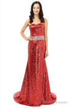 Red mermaid Sequins Sweetheart With Crystal Bridesmaid Dresses