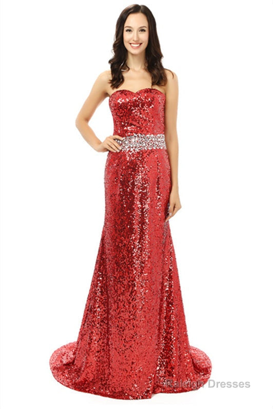 Red mermaid Sequins Sweetheart With Crystal Bridesmaid Dresses