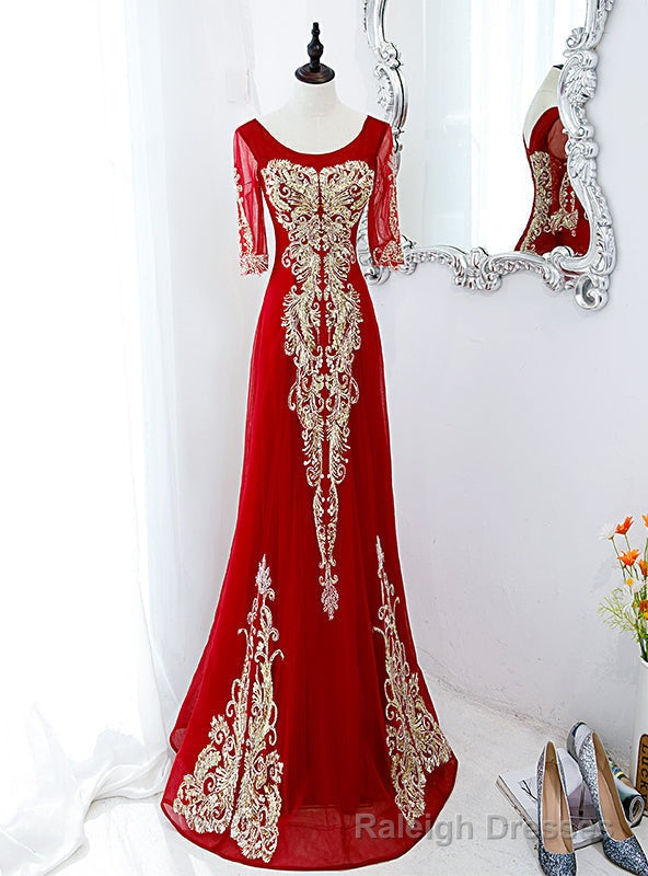 Red Mermaid Short Sleeve Sequins Prom Dress