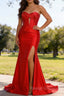 Red Mermaid Sweetheart Corset Prom Dresses Long with Slit