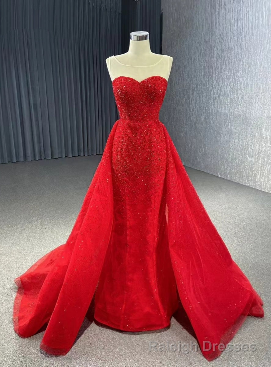 Red Mermaid Tulle Beading Sequins Prom Dress Main image