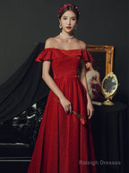 Red Off Shoulder A-Line Long Party Dress Formal Dress, Red Long Prom Dress
