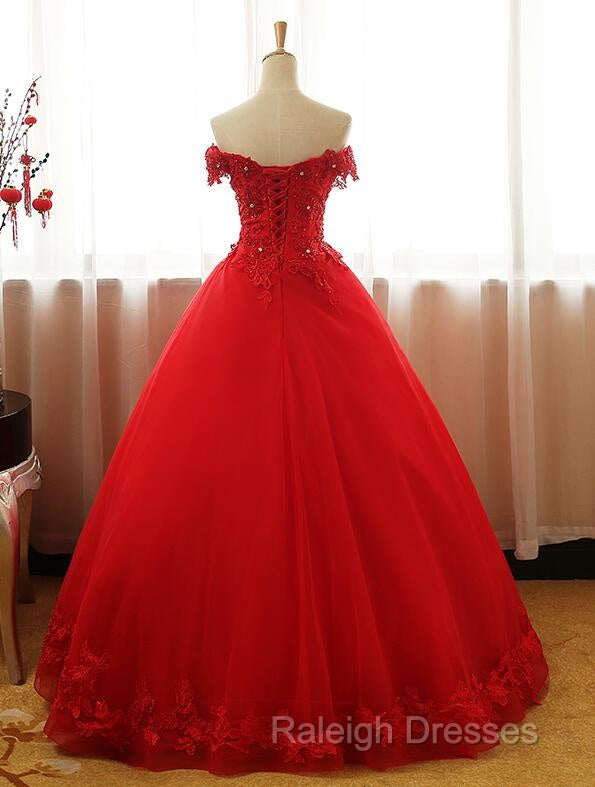Red Off Shoulder Long Party Dress, A-Line Tulle Evening Dress Formal Gown Secondary image