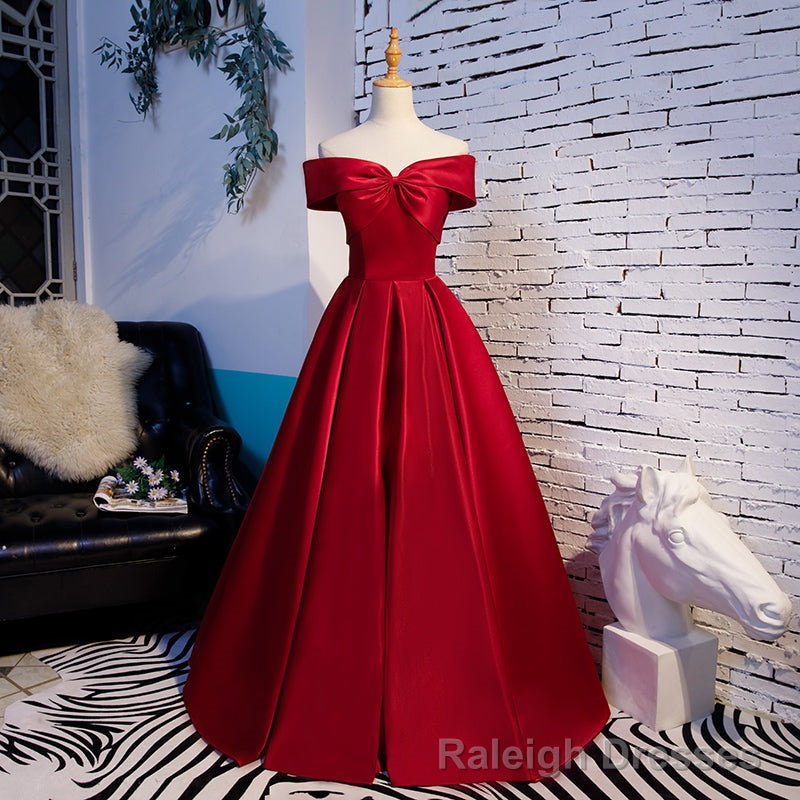 Red Off Shoulder Satin A-line Sweetheart Long Prom Dress, Red Long Evening Dress Formal Dress Secondary image