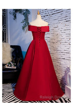 Red Off Shoulder Satin A Line Sweetheart Long Prom Dress, Red Long Prom Dress Formal Dress