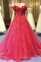 Red Off Shoulder Tulle Prom Gown, Sweet 16 Party Gown, Charming Red Formal Dress