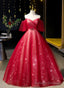 Red Off Shoulder Tulle Sweetheart Party Dress, Red Ball Gown Sweet 16 Dress